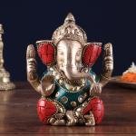 Pure Brass Lord Ganesha | 5" x 4" x 2.5" | 0.8 kg | Stone Inlay Work | Portable Sacred Art | Perfect Gift Size | Jaipurio